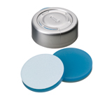 ND20 Complete Tear-Off Crimp Cap with Septa Silicone/PTFE (blue transparent/white), 45° shore A, 3.0mm, pk.1000