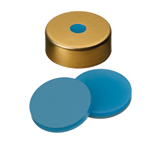ND20 Magnetic Crimp Cap (5mm hole) with Septa Silicone/PTFE (blue transparent/transparent), 45° shore A, 3.2mm, pk.1000