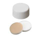 ND24 Screw Cap without hole (white) assembled with Septa Silicone/PTFE (white/beige), 45° shore A, 3.2mm thick, pk.1000