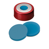 ND20 Magnetic "Bimetal" Crimp Cap (8mm hole), Red/Silver, with Silicone/PTFE Septa, pk.100