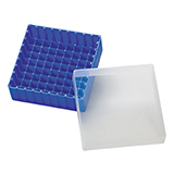 PP Storage Box for 12mm OD Vials (blue), 130 x 130 x 45mm, 81 Position, ea.